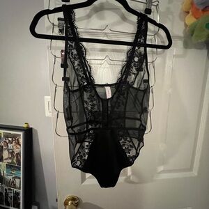 Auden Black Sheer Lace Bodysuit